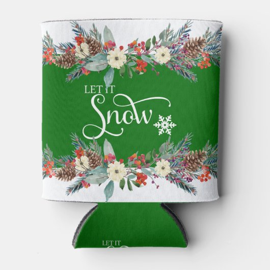 クリスマス縁どの花 – それを雪タイポグラフィ2 缶クーラー (正面)