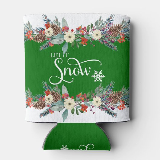 クリスマス縁どの花 – それを雪タイポグラフィ2 缶クーラー (裏面)