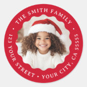 クリスマス縁どの赤い波形差出人住所 ラウンドシール (正面)