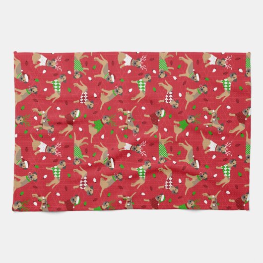 クリスマス縁どテリア キッチンタオル (横)