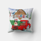 クリスマス縁どデリバリーのトラック雪でコリー犬 クッション (裏面)