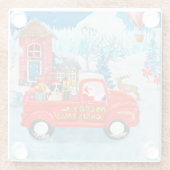 クリスマス縁どデリバリートラック雪のコリー犬 ガラスコースター (裏面)