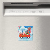 クリスマス縁どデリバリートラック雪のコリー犬 マグネット (インサイチュ (食洗機))