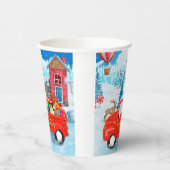 クリスマス縁どデリバリートラック雪のコリー犬 紙コップ (左)