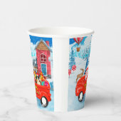 クリスマス縁どデリバリートラック雪のコリー犬 紙コップ (右)