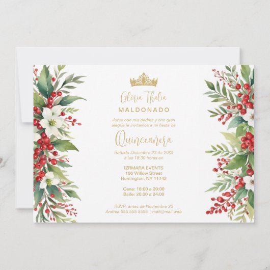 クリスマス縁どXVsホリー甘フローラスペインの 招待状 (裏面)