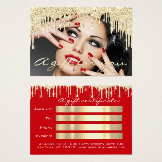 クリスマス美しいサロン金ゴールドギフト証明書赤 (正面&裏面)