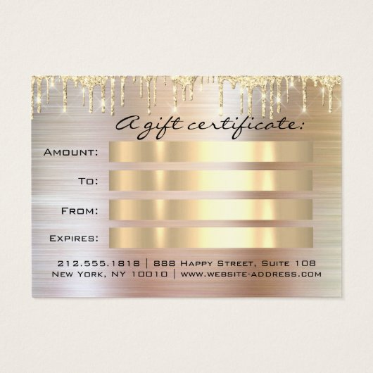 クリスマス美しいサロン金ゴールドギフト証明書金属 (裏面)