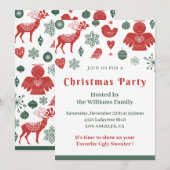 クリスマス美しい北欧パターングリーン 招待状 (正面/裏面)