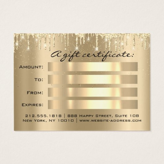クリスマス美しい金ゴールド紙吹雪ギフト証明書 (裏面)