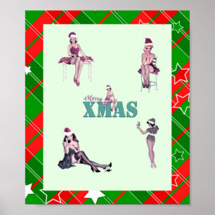 クリスマス美しい、ピンアップガールズクリスマスアートプリントv2 ポスター