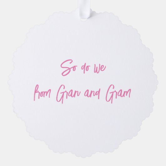 クリスマス考えサンタ…ピンクレタリング オーナメントカード (裏面)