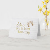 クリスマス聖なる書物、 経典とベビー足跡 カード (黄色い花)