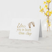 クリスマス聖なる書物、 経典とベビー足跡 カード (黄色い花)