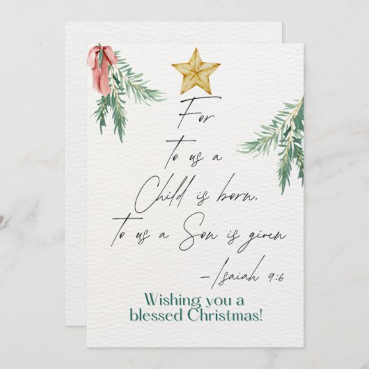 クリスマス聖なる書物、 経典グリーティングカードイザヤ9:6 シーズンカード (正面/裏面)