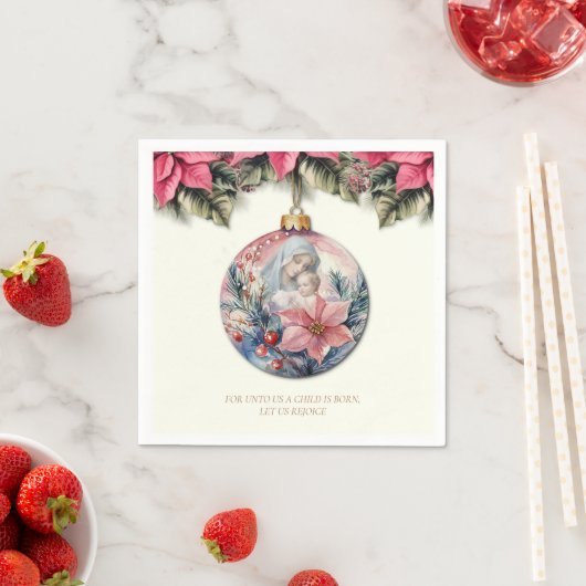 クリスマス聖なる書物、 経典ポインセティアスマリアとイエス スタンダードカクテルナプキン (インサイチュ)