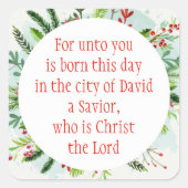 クリスマス聖なる書物、 経典ルカ2:11水彩フローラAr スクエアシール (正面)