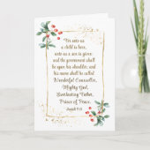 クリスマス聖書イザヤ9:6素晴らしいカウンセラー シーズンカード (正面)