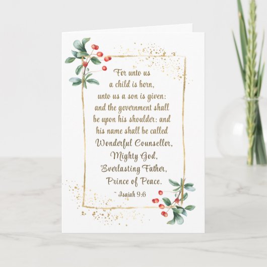 クリスマス聖書イザヤ9:6素晴らしいカウンセラー シーズンカード (正面)