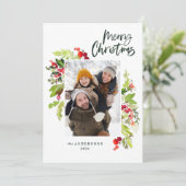 クリスマス脚本植物学1枚の写真付き赤緑 シーズンカード (スタンド正面)