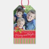 クリスマス自分の写真を追加する赤い緑のギフトラベル ギフトタグ (正面)