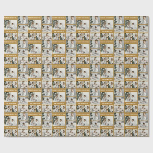 クリスマス自分の金ゴールドを作成6フォトコラージュ ラッピングペーパー (フラット)