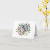 クリスマス自然イラストレーションとバードベリー カード (黄色い花)