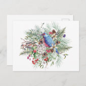 クリスマス自然イラストレーションとバードベリー シーズンポストカード (正面/裏面)