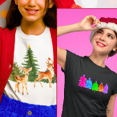 クリスマス自然トナカイ深紅色クリスマスツリー Tシャツ