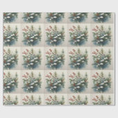 クリスマス自然ブーケとホリーベリー ラッピングペーパー (フラット)