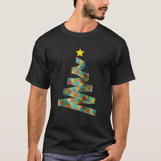 クリスマス自閉症啓発クリスマス自閉症パズル Tシャツ (正面)