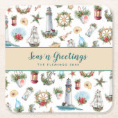 クリスマス航海のシーズの挨拶パーソナライズされた スクエアペーパーコースター (正面)