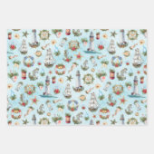 クリスマス航海のセーリングシップ灯台海 ラッピングペーパーシート (正面)