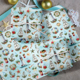 クリスマス航海のセーリングシップ灯台海 ラッピングペーパーシート