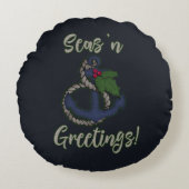 クリスマス航海の |いかりとホリー ラウンドクッション (正面)