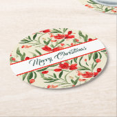 クリスマス花模様ラウンド紙コースター ラウンドペーパーコースター (アングル)