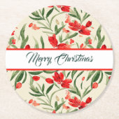 クリスマス花模様ラウンド紙コースター ラウンドペーパーコースター (正面)