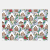 クリスマス花模様付きジンジャーブレッドハウス ラッピングペーパーシート (正面3)