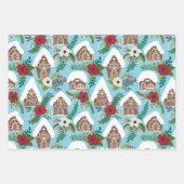 クリスマス花模様付きジンジャーブレッドハウス ラッピングペーパーシート (正面2)
