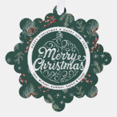 クリスマス花模様 |レッド&グリーン植物学 オーナメントカード (正面)