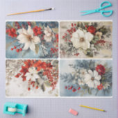 クリスマス花模様 薄葉紙 (クラフト)