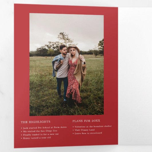 クリスマス花模様 |赤と緑の植物写真5 三つ折り招待状 (内部最初)