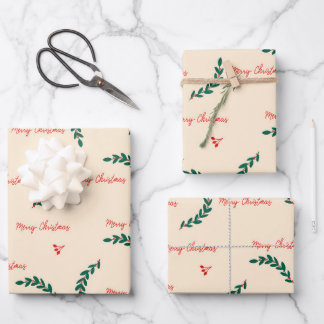 クリスマス葉のパターン ラッピングペーパーシート