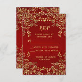 クリスマス葉ゴールデンズ赤い休日パーティー 出欠カード (正面/裏面)