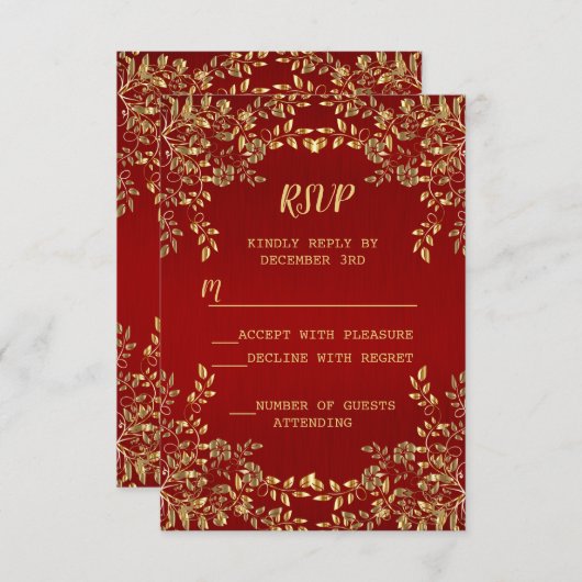 クリスマス葉ゴールデンズ赤い休日パーティー 出欠カード (正面/裏面)