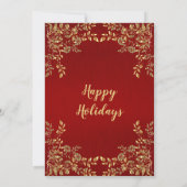 クリスマス葉ゴールデンズ赤い休日パーティー 招待状 (裏面)