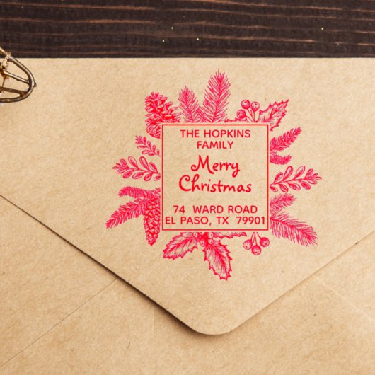 クリスマス葉スクエア差出人住所 ラバースタンプ