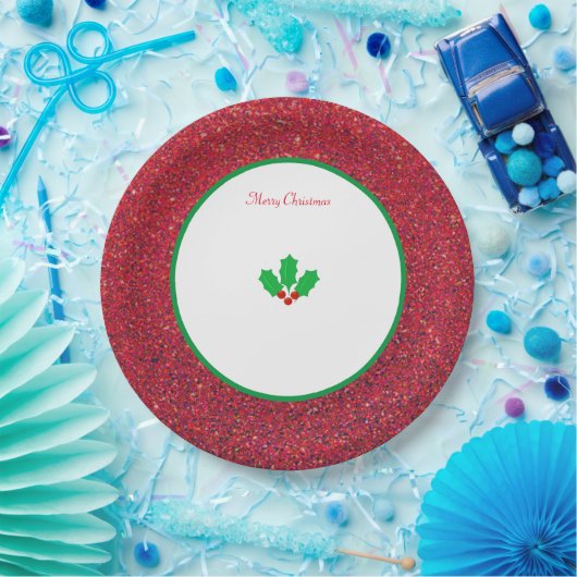 クリスマス葉ホリーのと白と赤の果実 ペーパープレート (パーティー)