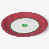 クリスマス葉ホリーのと白と赤の果実 ペーパープレート (アングル)