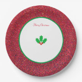 クリスマス葉ホリーのと白と赤の果実 ペーパープレート (正面)